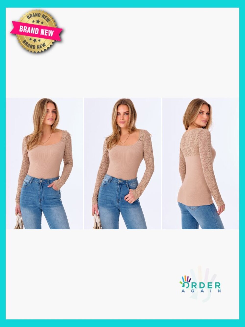 Scoop Neck Long Sleeve Blouse Slim Fit Rib Knit Going Out Trendy Top Solid - Picture 7 of 7